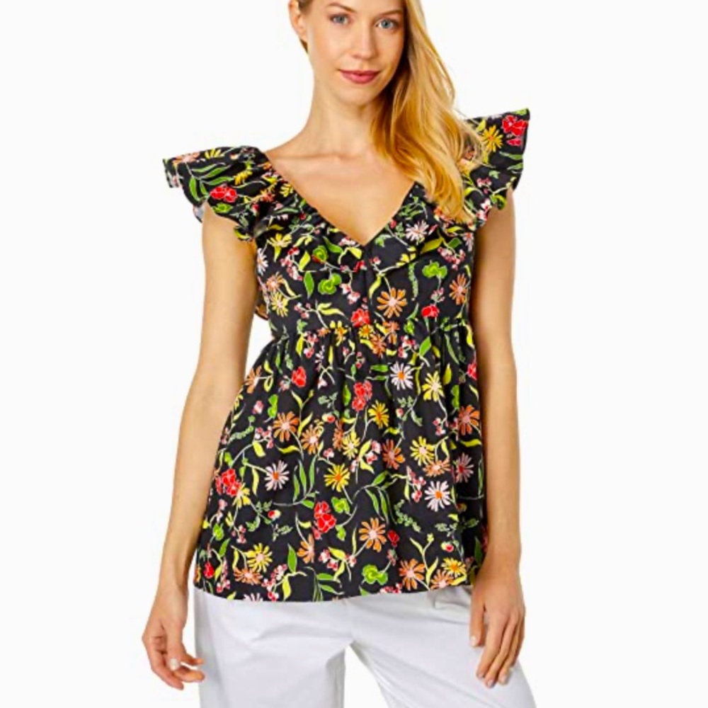 Kate Spade Rooftop Ruffle Floral Top size 2